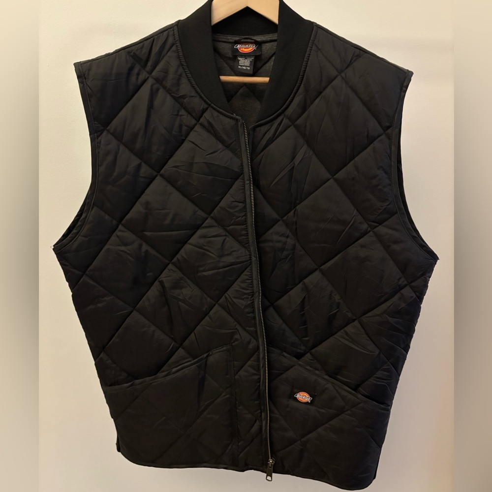 Dickies Men’s Quilted Vest Crew Neck Cotton Jersey Lined Full Zip Black XL